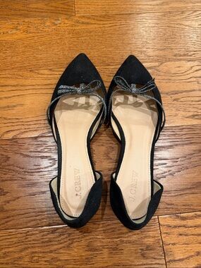 J. Crew Black Pointed D'Orsay Flats with Glitter Bow
